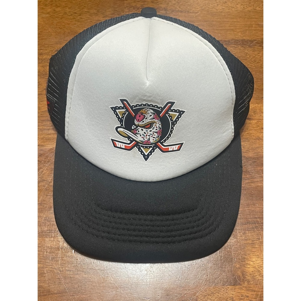 Herdez Salsa Anaheim Mighty Ducks Sugar Skull Trucker Hat Black White Snapback